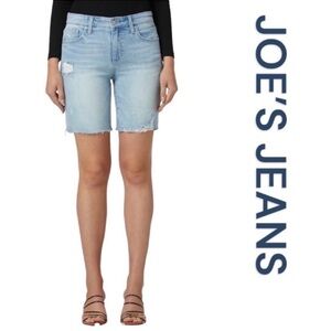 JOE'S JEANS Denim Easy Bermuda Shorts, Distressed, Cut Hem, Pockets, Size 27.
